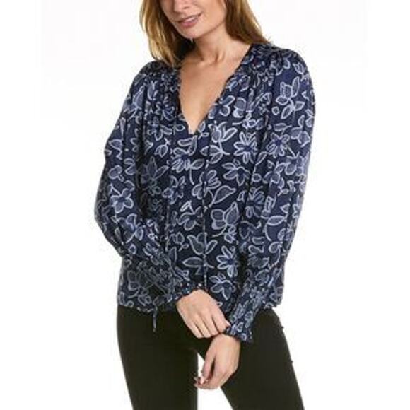 Rebecca Taylor Vera Fleur Classy Chic Tie Front Blouse Women's Size Small - Picture 1 of 10